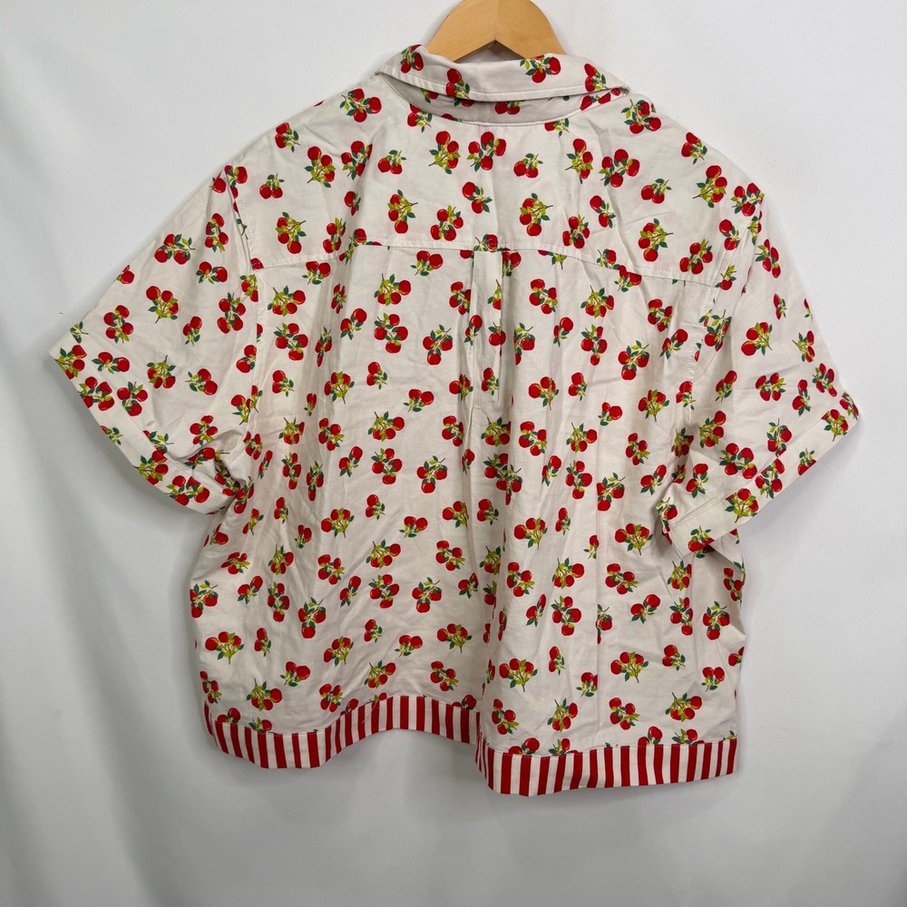 Market & Spruce Court Boxy Crop Cotton Shirt White Red Cherry Print XXL NWT - Picture 6 of 8